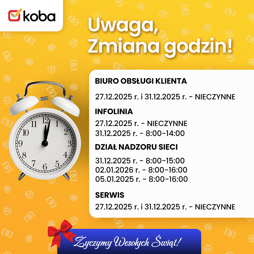 Zmiana godzin pracy w Grudniu 2025 - KOBA